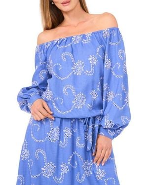 Vince Camuto Eyelet Off The Shoulder Long Sleeve Top - Blue