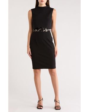 Connected Apparel Embroidered Mock Neck Dress - Black