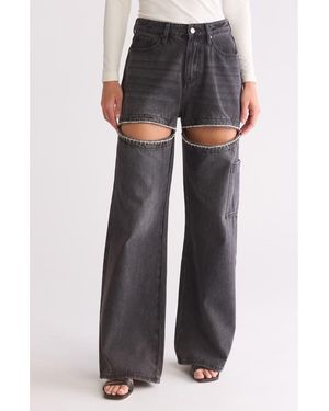 PTCL Rhinestone Slit Straight Leg Jeans - Gray