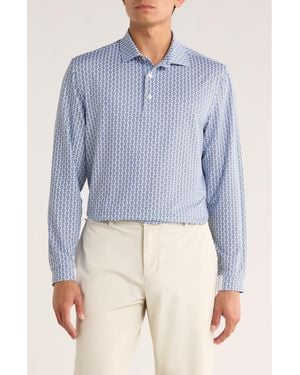 Greg Norman Floral Print Long Sleeve Performance Golf Polo - Blue