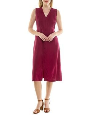 Nicole Miller Pintucked Sleeveless Midi Dress - Red