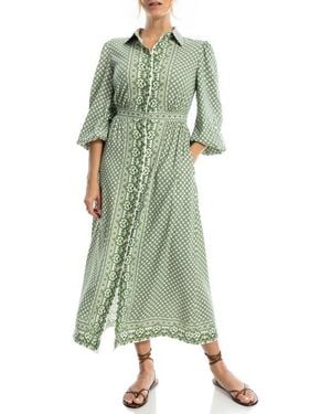Max Studio Embroidered Shirtdress - Green