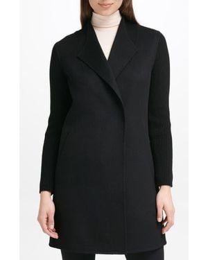 Kenneth Cole Ribbed Sleeve Wool Blend Coat - Black