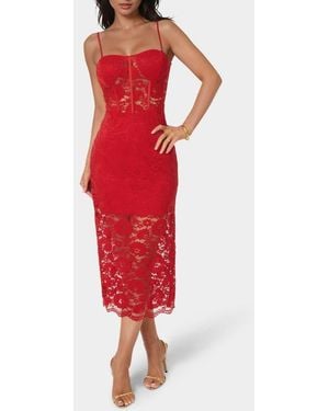 Bebe Lace Corset Body-Con Midi Dress - Red