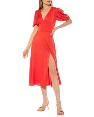 Alexia Admor V-Neck Puff Sleeve Midi Dress - Red