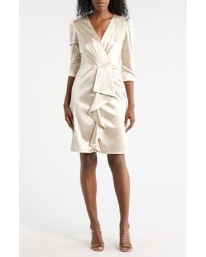 Julia Jordan Ruffle Front Satin Sheath Dress - Natural