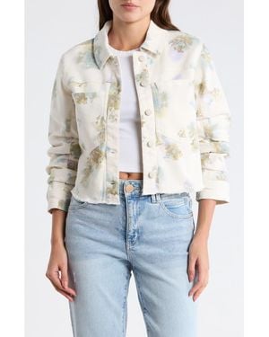 Democracy Ruched Sleeve Crop Denim Jacket - White