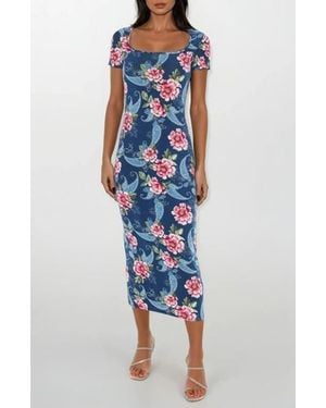 Bebe Square Neck Midi Dress - Blue