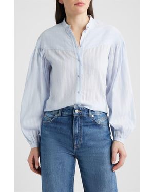 BOSS Bilmant Embroidered Stripe Cotton Muslin Button-Up Shirt - Blue