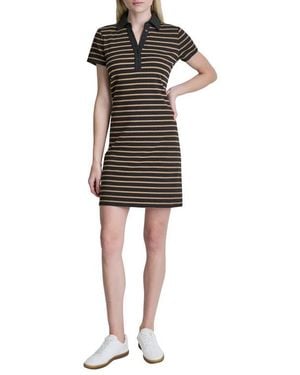DKNY Short Sleeve Knit Polo Dress - Black
