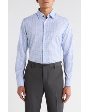Duchamp Slim Fit Plaid Stretch Cotton Dress Shirt - Blue