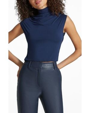 Commando Butter Draped Funnel Neck Crop Top - Blue