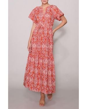 MELLODAY Floral Puff Sleeve Tiered Maxi Dress