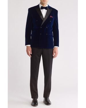 Gino Vitale Two-Piece Velvet Double Breasted Slim Fit Tuxedo - Blue