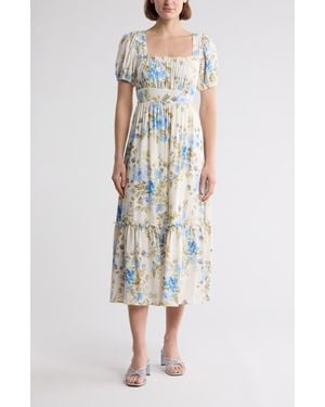 AUGUST SKY Floral Midi Dress - White
