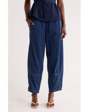 Max Studio Pique Barrel Leg Ankle Pants - Blue
