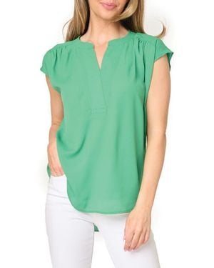 Gibsonlook Floral Print Split Neck Top - Green