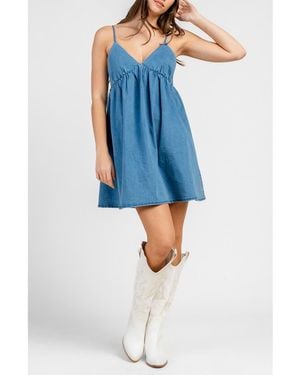 knee length dresses for ladies Backstage Bow Halter Smocked Babydoll Mini Dress #QD5642R Blue / S