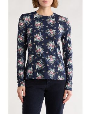 Brooks Brothers Floral Long Sleeve Jersey Top - Blue