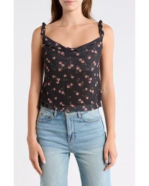AFRM Asher Floral Ruched Mesh Top - Black