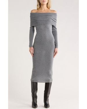 Wayf Off The Shoulder Long Sleeve Sweater Dress - Gray
