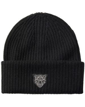 LITA by Ciara Cheetah Patch Rib Recycled Cashmere Beanie - Black