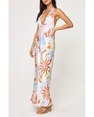 LSPACE Tuscany Print Halter Cover-Up Maxi Dress - White