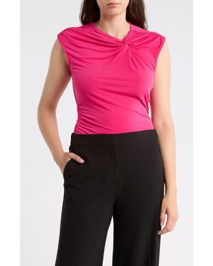 DKNY Asymmetrical Ruched Cap Sleeve Top - Pink