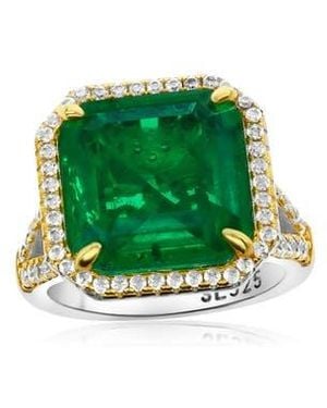 Suzy Levian Gala Cubic Zirconia Halo Engagement Ring - Green