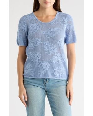 DR2 by Daniel Rainn Cotton Jacquard Short Sleeve Sweater - Blue