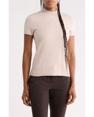 Tahari Mock Neck Short Sleeve Knit Sweater - Natural