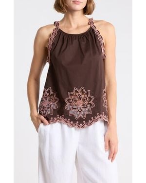 Tahari Contrast Embroidered Tank - Brown