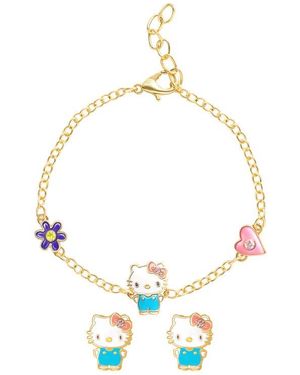 JACMEL Hello Kitty Cubic Zirconia & Enamel Charm Bracelet & Stud Earrings Set - Metallic