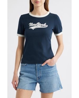 Rag & Bone New York Cotton Graphic Ringer T-Shirt - Blue