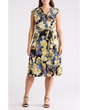 Kasper Floral Cowl Neck Sleeveless Fit & Flare Dress - Multicolor