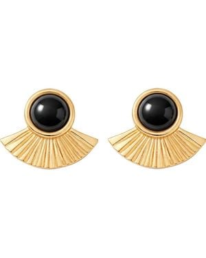 Gabi Rielle Noir Agate Halo Stud Earrings - Metallic