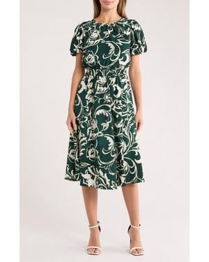 London Times Puff Sleeve Midi Dress - Green