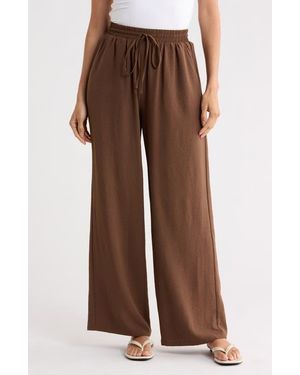 Leith Airflow Pull-On Wide Leg Pants - Brown