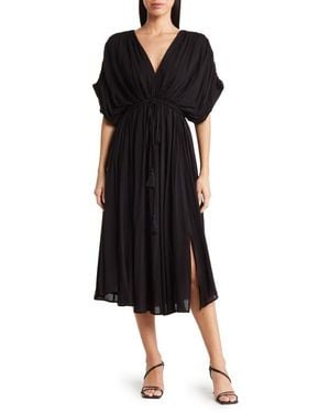 Wishlist Dolman Sleeve Tie Waist Midi Dress - Black