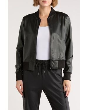 90 Degrees Faux Leather Crop Bomber Jacket - Black