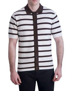 Karl Lagerfeld Textured Stripe Short Sleeve Polo Sweater - Multicolor