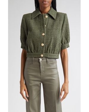 L'Agence Cove Short Sleeve Tweed Crop Jacket - Green