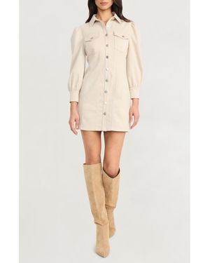 The Good Journey Long Sleeve Faux Suede Minidress - Natural