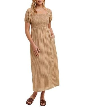 Wishlist Stripe Short Sleeve Midi Dress - Natural