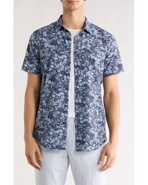 14th & Union Field Floral Performance Short Sleeve Shirt - Blue