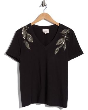 Cinq À Sept Bree Beaded Cotton T-Shirt - Black