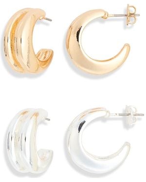 Leith Set Of 2 Ridged Hoop Earrings - White