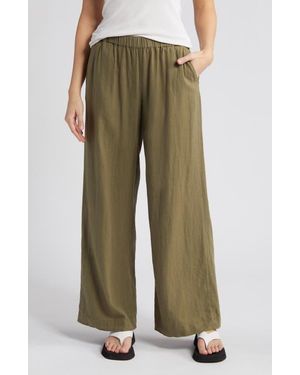 Caslon Wide Leg Pull-On Linen Blend Pants - Green