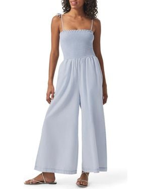 Splendid Smock Bodice Wide Leg Cotton Blend Jumpsuit - Blue