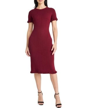 Maggy London Short Sleeve Ruffle Hem Sweater Dress - Red